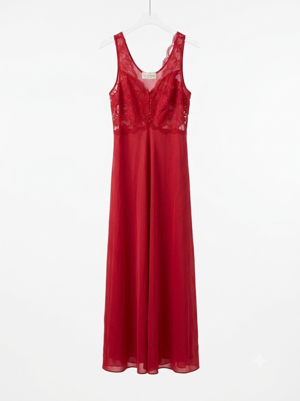 Whimsygoth Vintage Soft Moments Red Lace Bodice Maxi Nightgown Dress Vampirecore